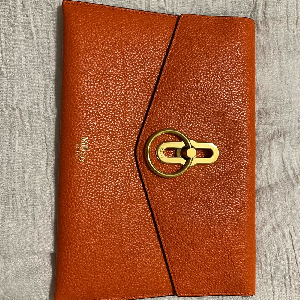 Mulberry Vibrant Orange Clutch with Gold Accent